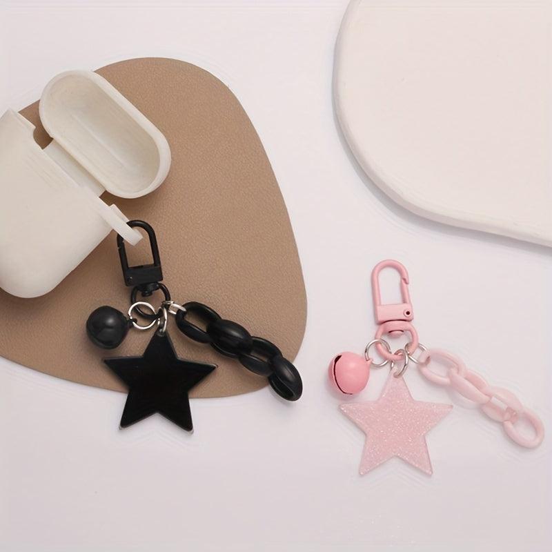 Glitter Star Acrylic Keychain Bell Pendant Keyring Girls Backpack Charm