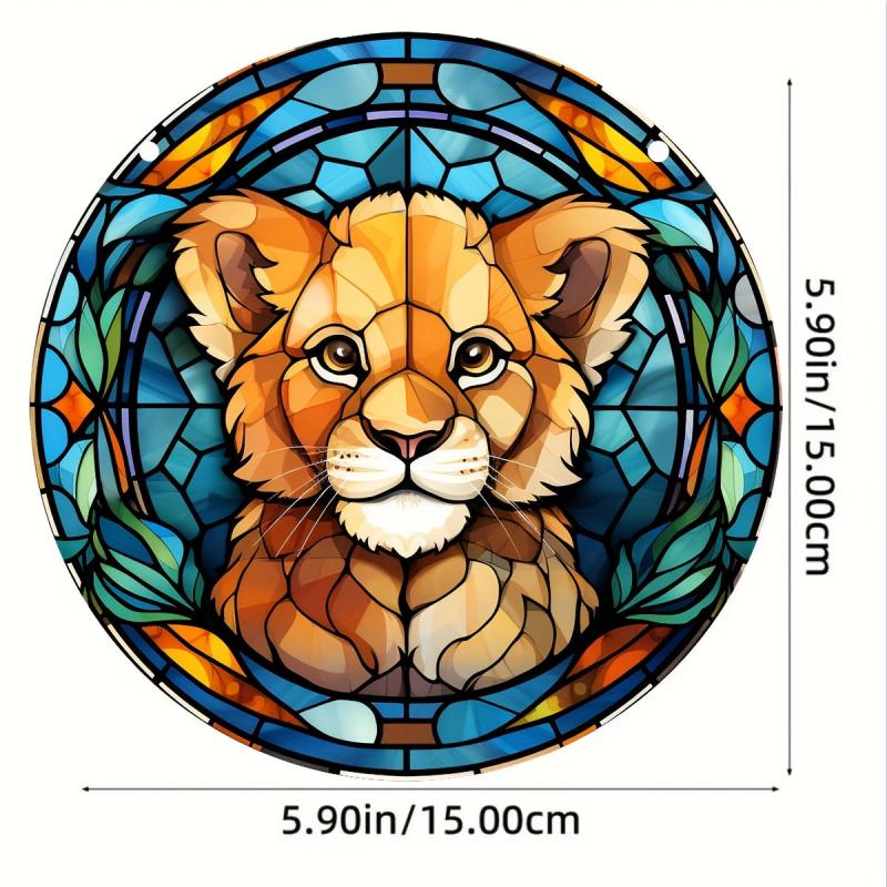 Lion Cub Acrylic Stained Window Hanging - Hand Painted Outdoor Panel Decoration