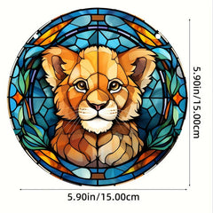 Lion Cub Acrylic Stained Window Hanging - Hand Painted Outdoor Panel Decoration