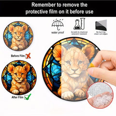 Lion Cub Acrylic Stained Window Hanging - Hand Painted Outdoor Panel Decoration