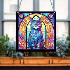 Cat Acrylic Stained Window Hanging 14.99 cm Hand Painted Outdoor Panel Decor