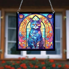 Cat Acrylic Stained Window Hanging 14.99 cm Hand Painted Outdoor Panel Decor