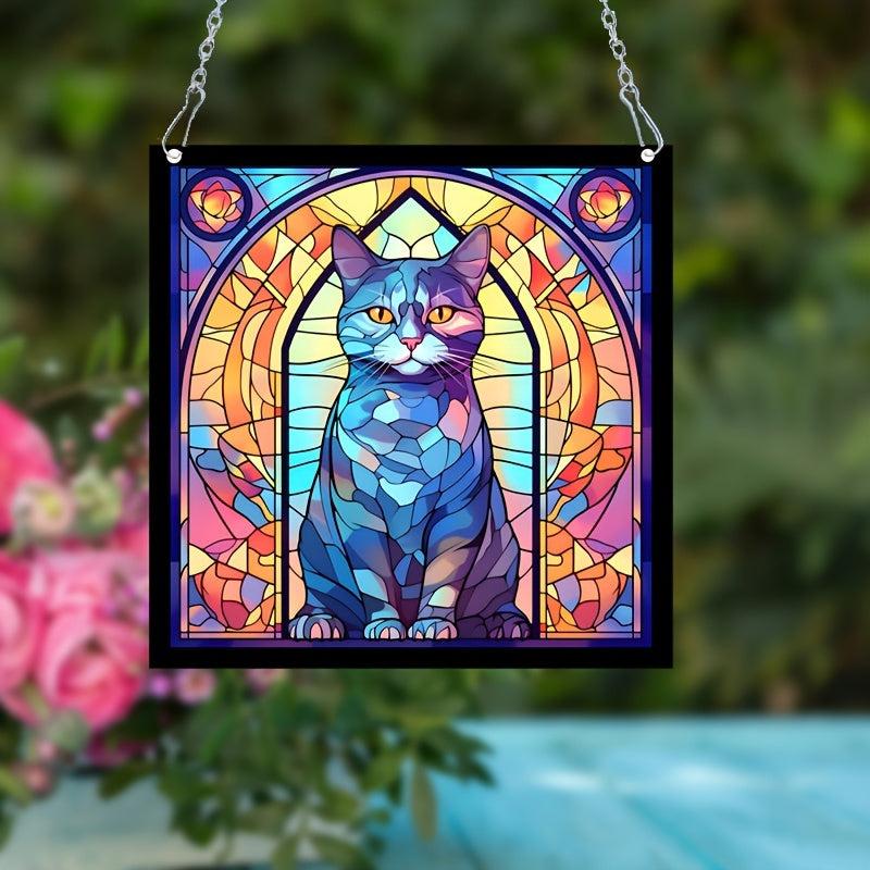 Cat Acrylic Stained Window Hanging 14.99 cm Hand Painted Outdoor Panel Decor