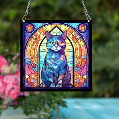 Cat Acrylic Stained Window Hanging 14.99 cm Hand Painted Outdoor Panel Decor