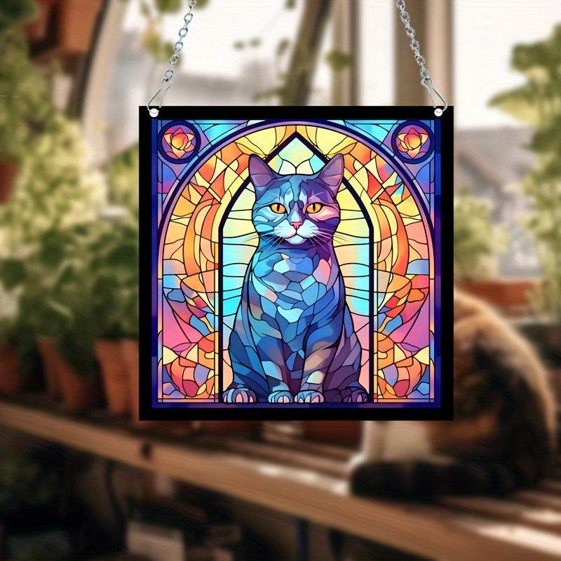 Cat Acrylic Stained Window Hanging 14.99 cm Hand Painted Outdoor Panel Decor