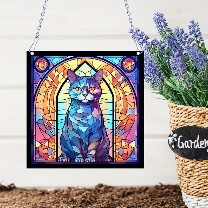 Cat Acrylic Stained Window Hanging 14.99 cm Hand Painted Outdoor Panel Decor