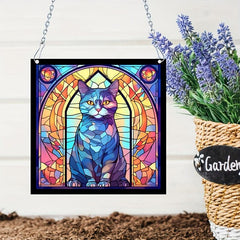 Cat Acrylic Stained Window Hanging 14.99 cm Hand Painted Outdoor Panel Decor
