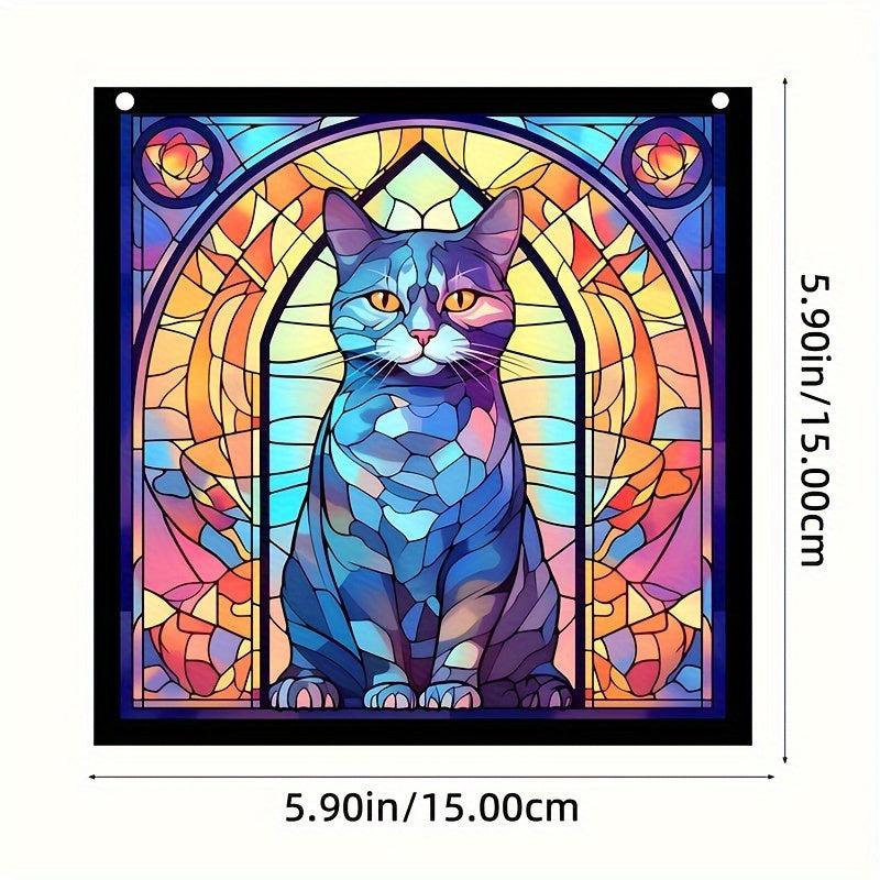 Cat Acrylic Stained Window Hanging 14.99 cm Hand Painted Outdoor Panel Decor