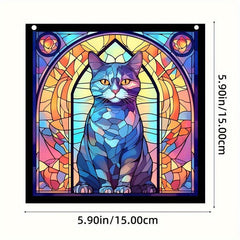 Cat Acrylic Stained Window Hanging 14.99 cm Hand Painted Outdoor Panel Decor