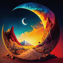 5D Diamond Painting Colorful Anime Moon Mountain Living Room Decorative Painting