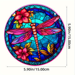 Dragonfly & Flowers Stained Glass Window Hanging