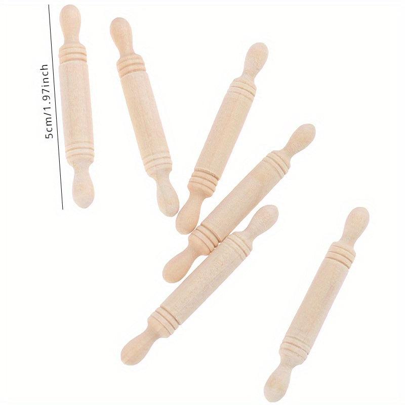 6pcs Miniature Wood Rolling Pins 1:12 Dollhouse Kitchen Accessories