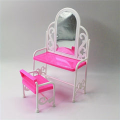 Pink Dresser Table Chair Set Play House Bedroom Toy Decor Doll Furniture Gift