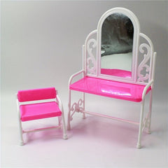Pink Dresser Table Chair Set Play House Bedroom Toy Decor Doll Furniture Gift