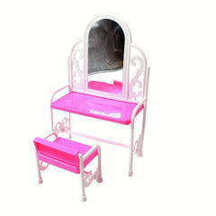 Pink Dresser Table Chair Set Play House Bedroom Toy Decor Doll Furniture Gift