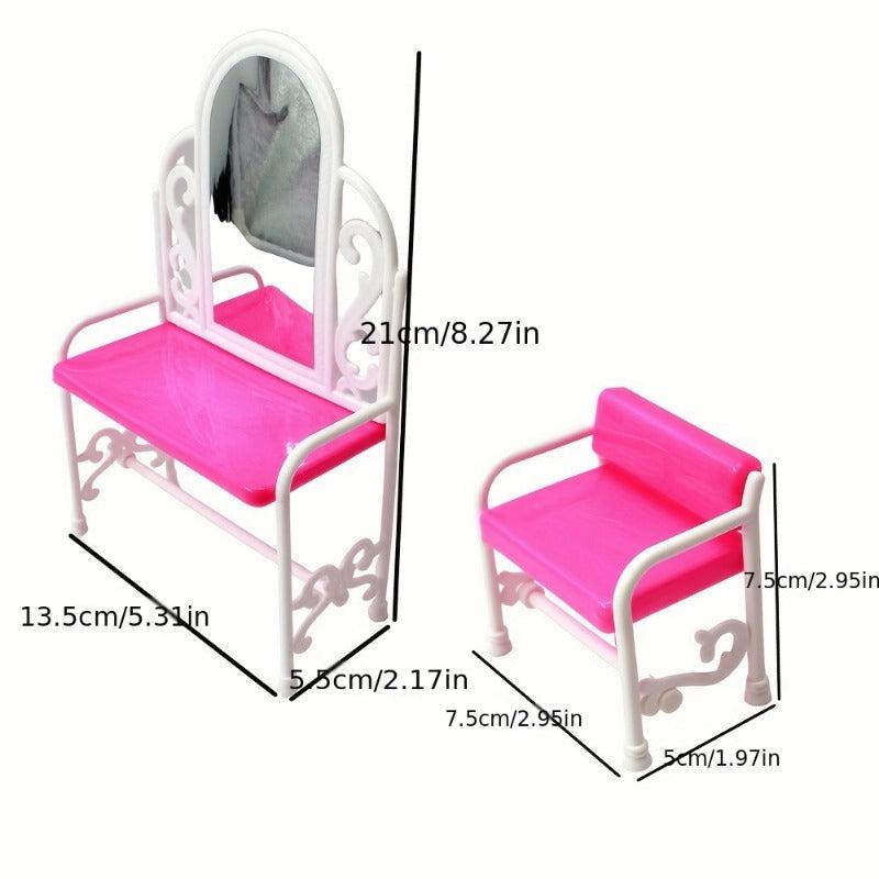 Pink Dresser Table Chair Set Play House Bedroom Toy Decor Doll Furniture Gift