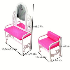 Pink Dresser Table Chair Set Play House Bedroom Toy Decor Doll Furniture Gift