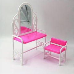 Pink Dresser Table Chair Set Play House Bedroom Toy Decor Doll Furniture Gift