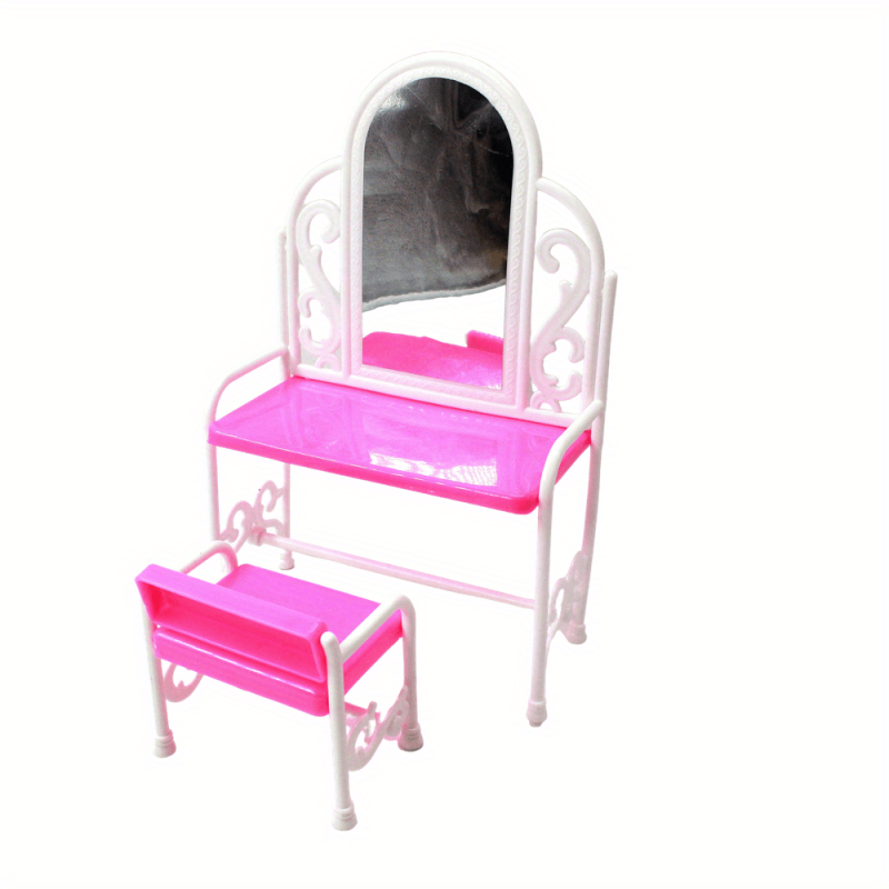 Pink Dresser Table Chair Set Play House Bedroom Toy Decor Doll Furniture Gift