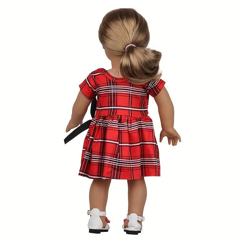 Red Plaid Bow Dress for 45-72cm Girl Dolls