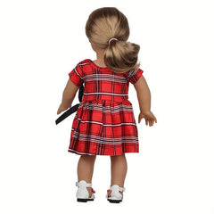 Red Plaid Bow Dress for 45-72cm Girl Dolls
