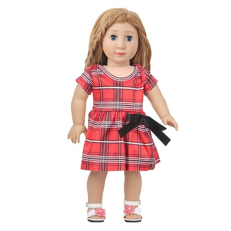 Red Plaid Bow Dress for 45-72cm Girl Dolls