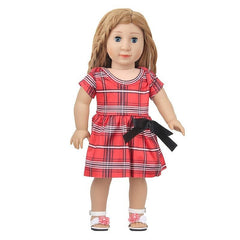 Red Plaid Bow Dress for 45-72cm Girl Dolls