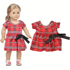 Red Plaid Bow Dress for 45-72cm Girl Dolls