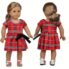 Red Plaid Bow Dress for 45-72cm Girl Dolls
