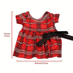 Red Plaid Bow Dress for 45-72cm Girl Dolls