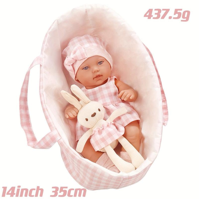 14 inch Reborn Doll with Soothing Rabbit Doll and Sleeping Basket Set