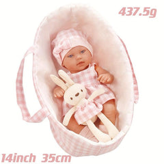 14 inch Reborn Doll with Soothing Rabbit Doll and Sleeping Basket Set