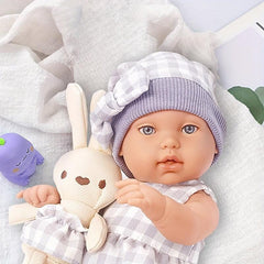 14 inch Reborn Doll with Soothing Rabbit Doll and Sleeping Basket Set