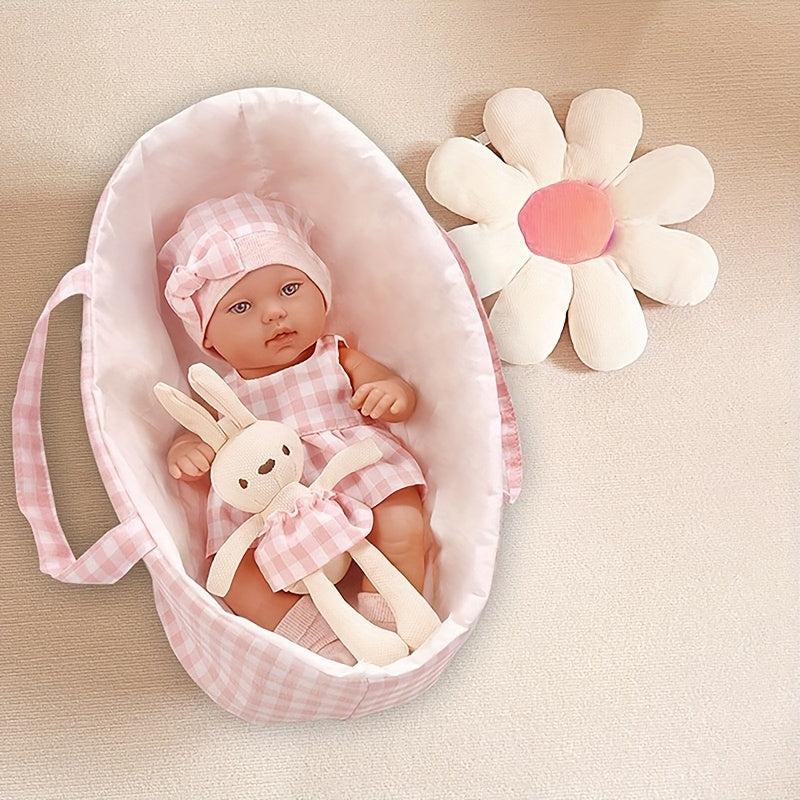 14 inch Reborn Doll with Soothing Rabbit Doll and Sleeping Basket Set