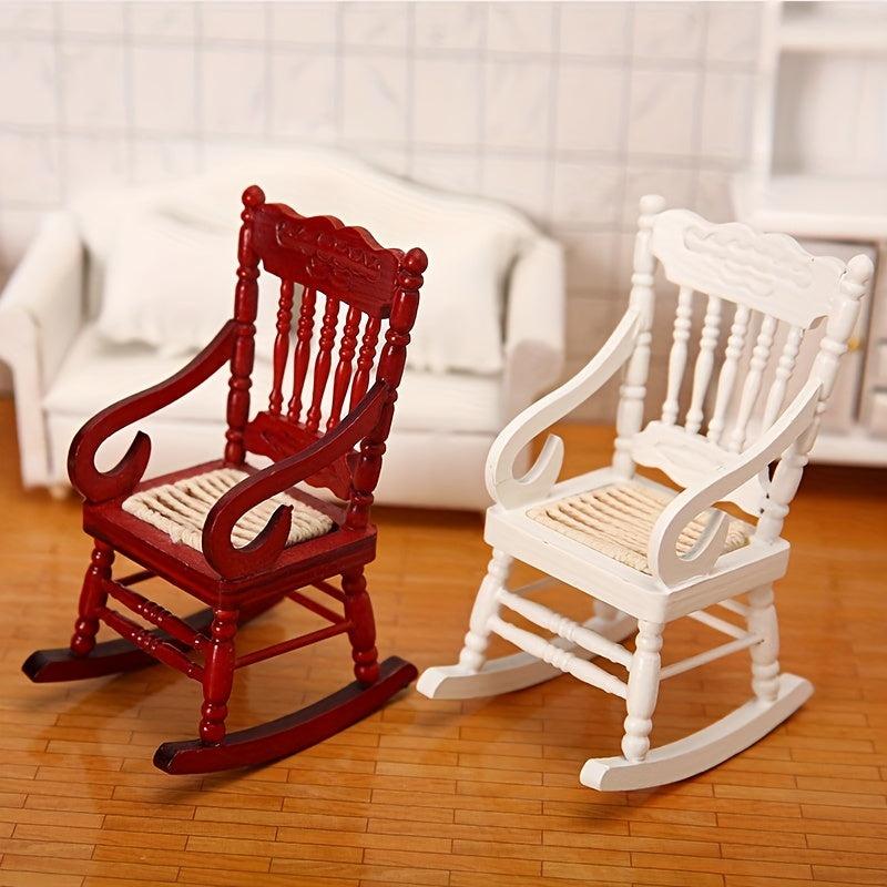 1:12 Dollhouse Furniture Classic Rocking Chair & Lounge Chair Red Wood