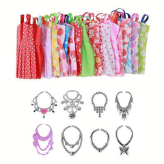 Doll Accessories Set - 26pcs Skirts, 10 Pairs Shoes, 6 Necklaces, Toys