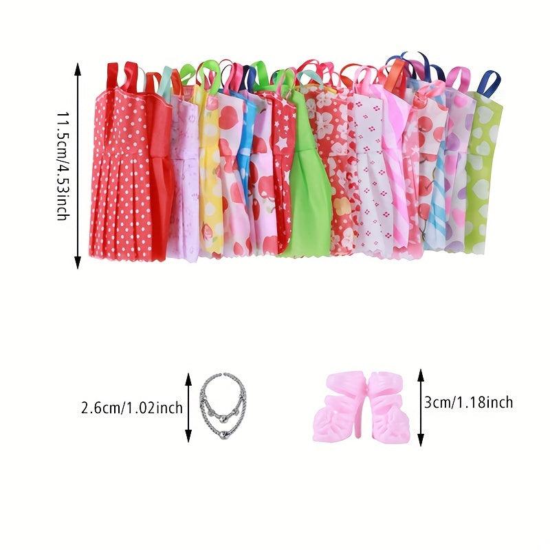 Doll Accessories Set - 26pcs Skirts, 10 Pairs Shoes, 6 Necklaces, Toys