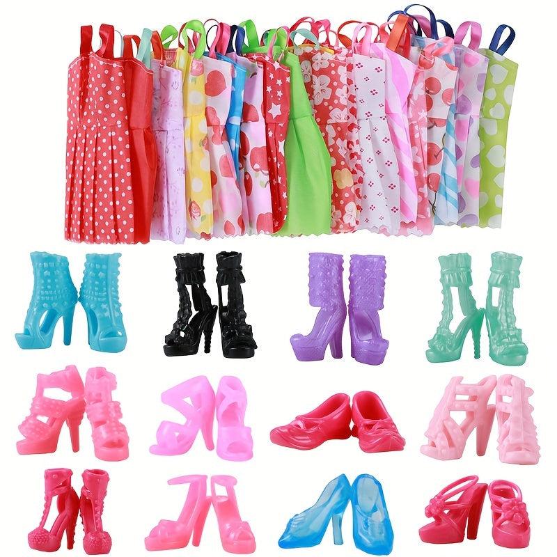 Doll Accessories Set - 26pcs Skirts, 10 Pairs Shoes, 6 Necklaces, Toys