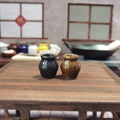 2pcs Mini Ceramic Jars Pickle Pots Small Kitchen Food Play House Toys Models