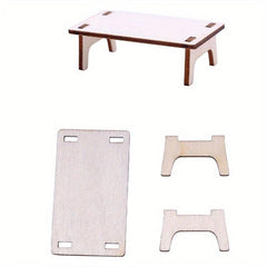 2pcs 1:12 Dollhouse Table Splice Desk Stools Furniture Home Model Decor