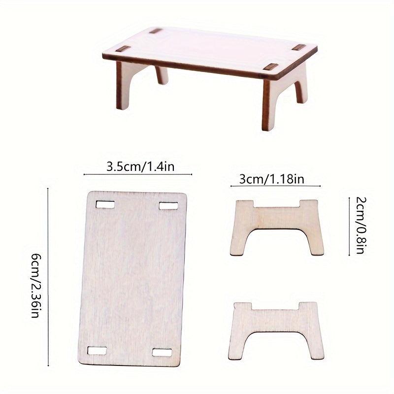 2pcs 1:12 Dollhouse Table Splice Desk Stools Furniture Home Model Decor