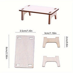 2pcs 1:12 Dollhouse Table Splice Desk Stools Furniture Home Model Decor