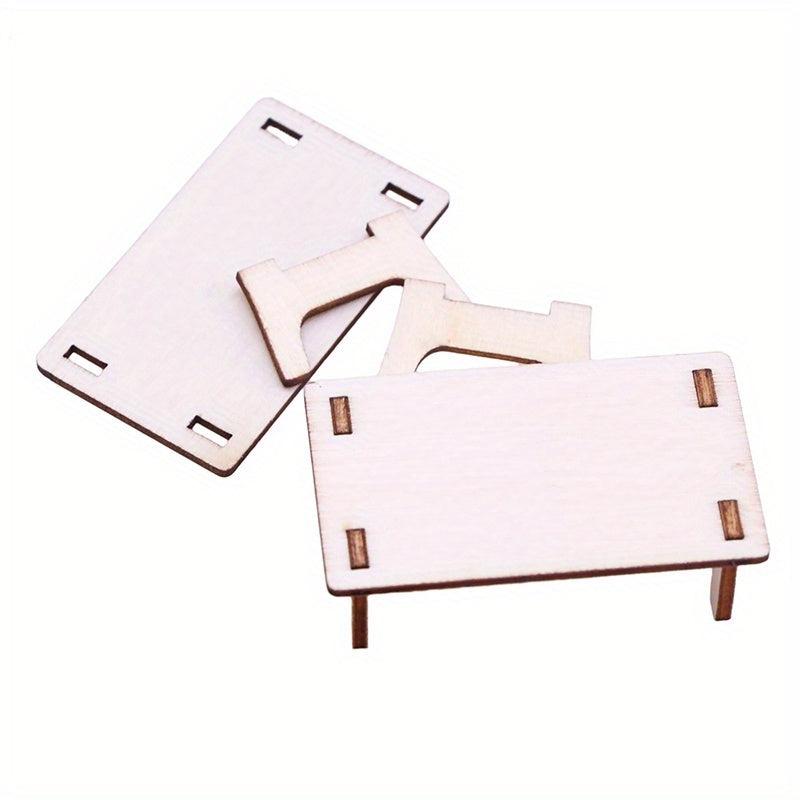 2pcs 1:12 Dollhouse Table Splice Desk Stools Furniture Home Model Decor