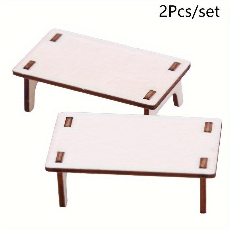 2pcs 1:12 Dollhouse Table Splice Desk Stools Furniture Home Model Decor