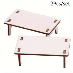2pcs 1:12 Dollhouse Table Splice Desk Stools Furniture Home Model Decor