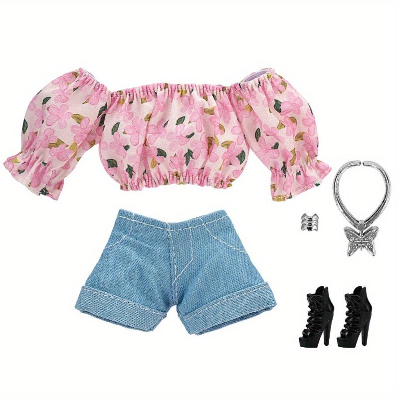 Princess Doll Picnic Casual Wear Pink Flower Set for 11 8 Inch Doll