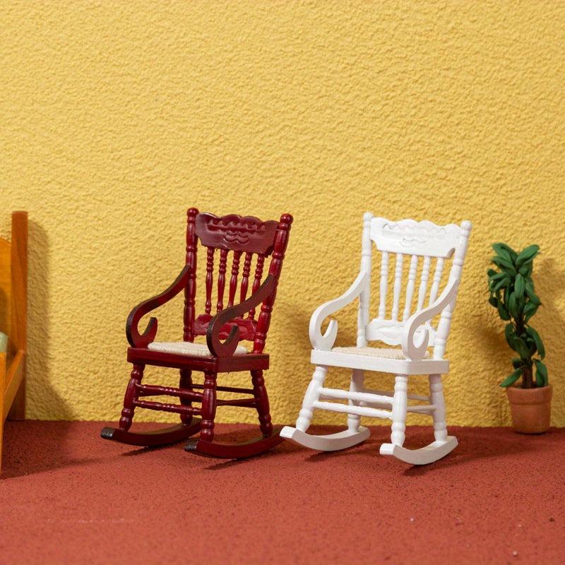 Mini Wooden Woven Rocking Chair 1:12 Dollhouse Furniture