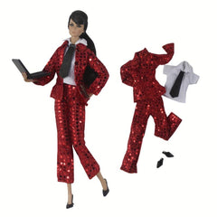 Vintage Red Sequin Suit For Doll Doll Suit Red Bead Sheet Dress Shirt Tie Set