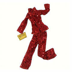 Vintage Red Sequin Suit For Doll Doll Suit Red Bead Sheet Dress Shirt Tie Set