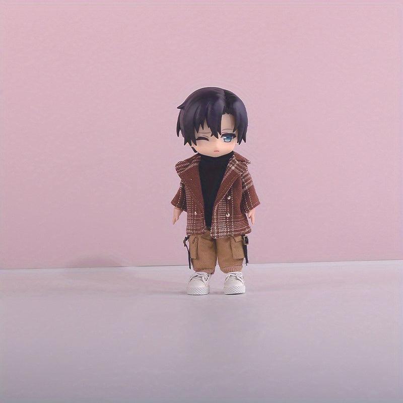 OB11 Doll Handsome High Necked Sweater Plaid Coat Doll Clothes Set